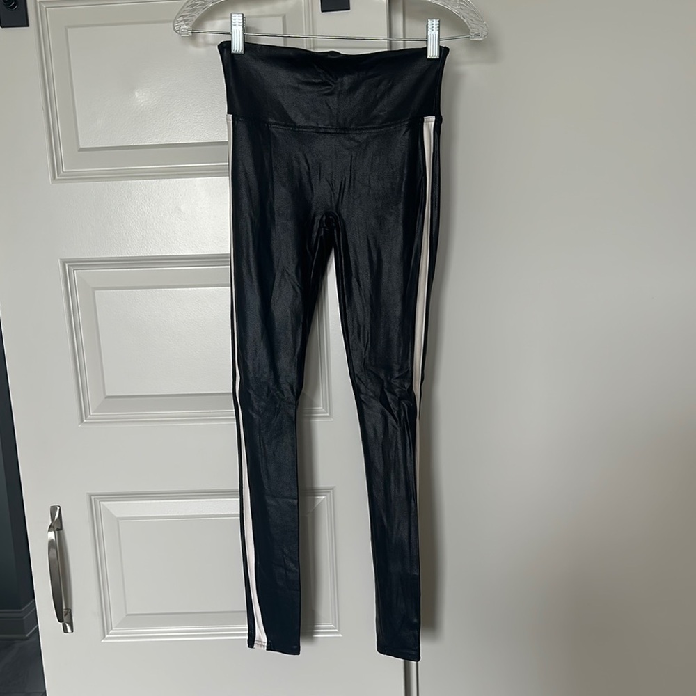 SPANX Black Leggings with White Stripes